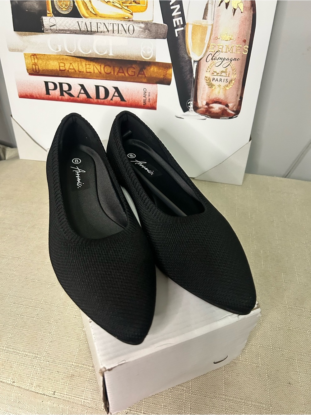 Women's Black Pointed Knit Flats